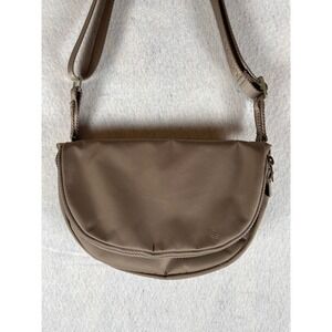 Lole Nylon Crossbody Bag Taupe Brown Half Moon Adjustable Strap Small Purse